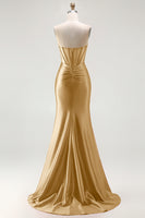 Load image into Gallery viewer, Sparkly Red Mermaid Satin Beaded Long Corset Prom Dress with Slit
