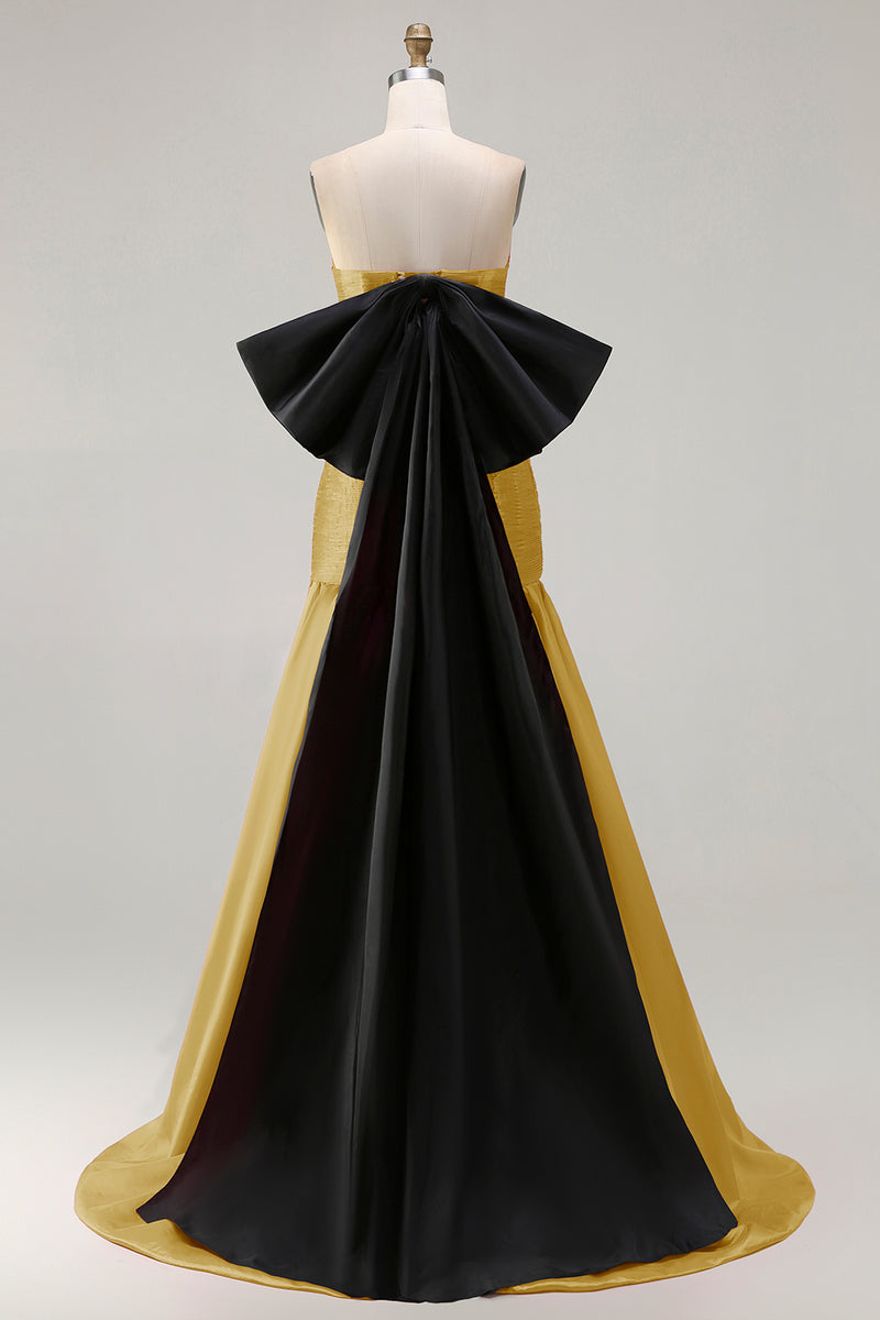 Load image into Gallery viewer, Fuchsia Strapless Long Mermaid Prom Dress with Bow