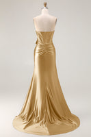 Load image into Gallery viewer, Navy Mermaid Strapless Corset Maxi Prom Dress with Slit