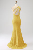 Load image into Gallery viewer, Glitter Black Mermaid One Shoulder Sequins Prom Dress With Slit