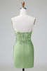 Load image into Gallery viewer, Glitter Dark Green Beaded Tight Appliques Short Prom Dress