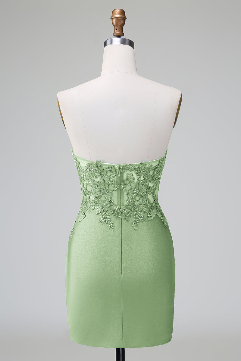 Load image into Gallery viewer, Glitter Dark Green Beaded Tight Appliques Short Prom Dress