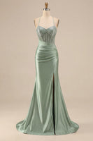 Load image into Gallery viewer, Sparkly Pink Mermaid Long Corset Prom Dress with Slit