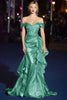 Load image into Gallery viewer, Dark Green Mermaid Off the Shoulder Long Gala Dress with Ruffles