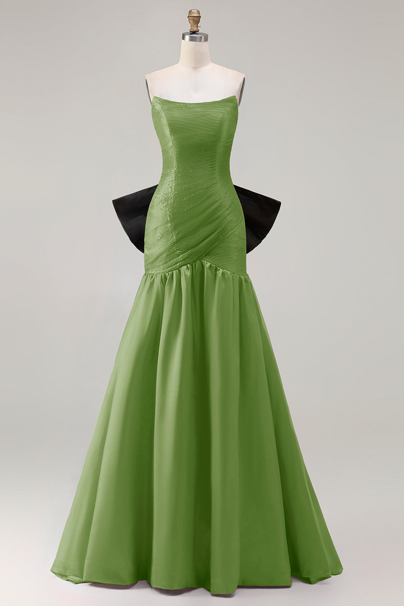 Load image into Gallery viewer, Fuchsia Strapless Long Mermaid Prom Dress with Bow