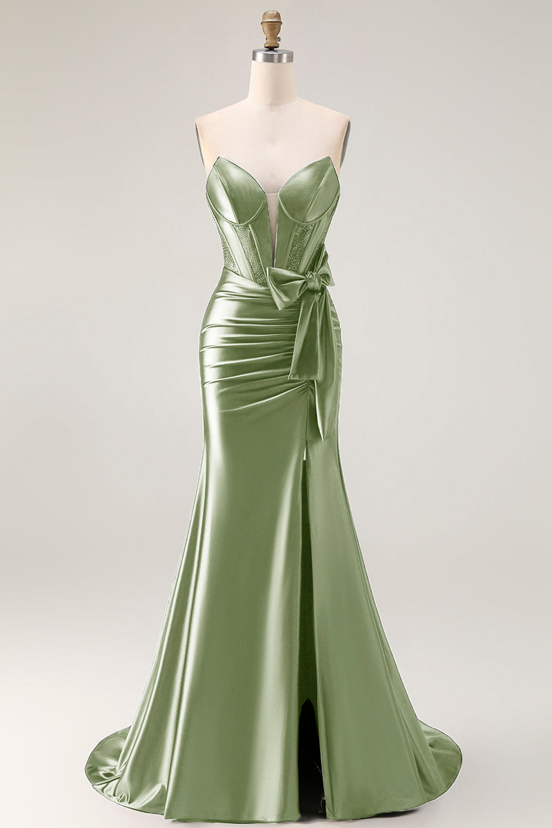 Load image into Gallery viewer, Navy Mermaid Strapless Corset Maxi Prom Dress with Slit