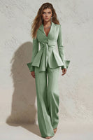 Load image into Gallery viewer, 2 Piece Ivory Peak Lapel Wide Leg Long Business Suits with Sash