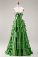 Load image into Gallery viewer, Pink Ruffled Sequin Long Corset Prom Dress with Bow