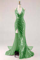 Load image into Gallery viewer, Sparkly Fuchsia Halter Mermaid Sequin Long Prom Dress with Cape