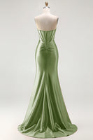 Load image into Gallery viewer, Sparkly Red Mermaid Satin Beaded Long Corset Prom Dress with Slit