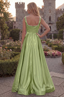 Load image into Gallery viewer, Burgundy Simple A Line Square Neck Long Evening Dress with Pearls