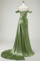 Load image into Gallery viewer, Sparkly Golden Long Mermaid Prom Dress with Side Cape