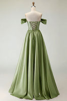 Load image into Gallery viewer, Sparkly Purple A Line Beaded Satin Long Corset Prom Dress with Slit
