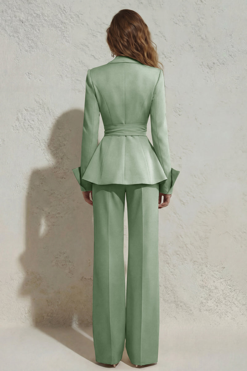 Load image into Gallery viewer, 2 Piece Ivory Peak Lapel Wide Leg Long Business Suits with Sash