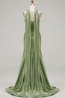 Load image into Gallery viewer, Blue Satin Sweetheart Mermaid Long Corset Prom Dress