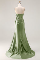 Load image into Gallery viewer, Navy Mermaid Strapless Corset Maxi Prom Dress with Slit