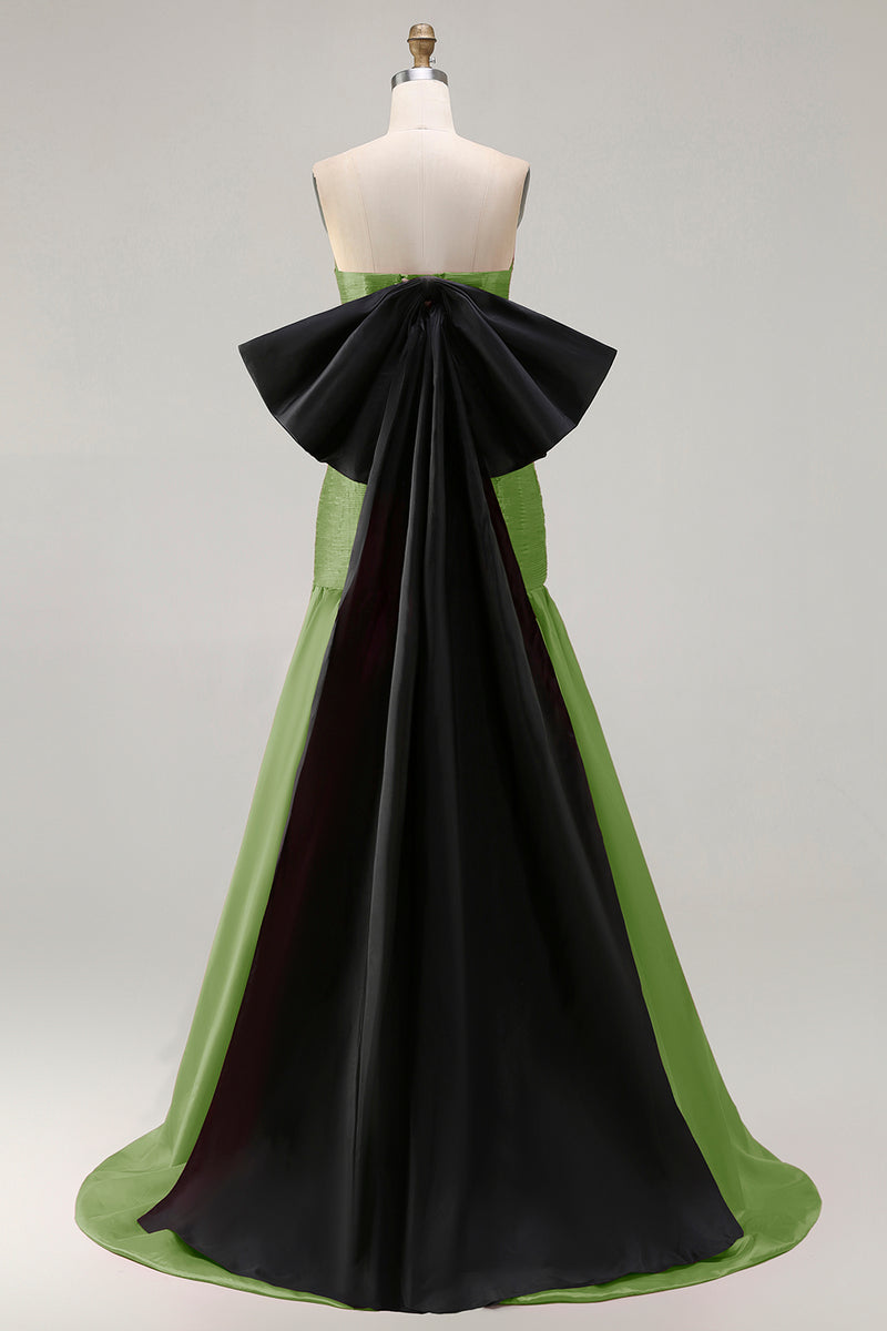 Load image into Gallery viewer, Fuchsia Strapless Long Mermaid Prom Dress with Bow