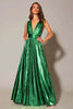 Load image into Gallery viewer, Sparkly Gold Metallic A-Line Pleated V-Neck Long Formal Dress