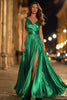 Load image into Gallery viewer, Sparkly Gold Metallic A-Line Ruched V-Neck Long Formal Dress with Slit