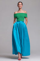 Load image into Gallery viewer, Fuchsia and Red Long Off the Shoulder A Line Patchwork Formal Dress