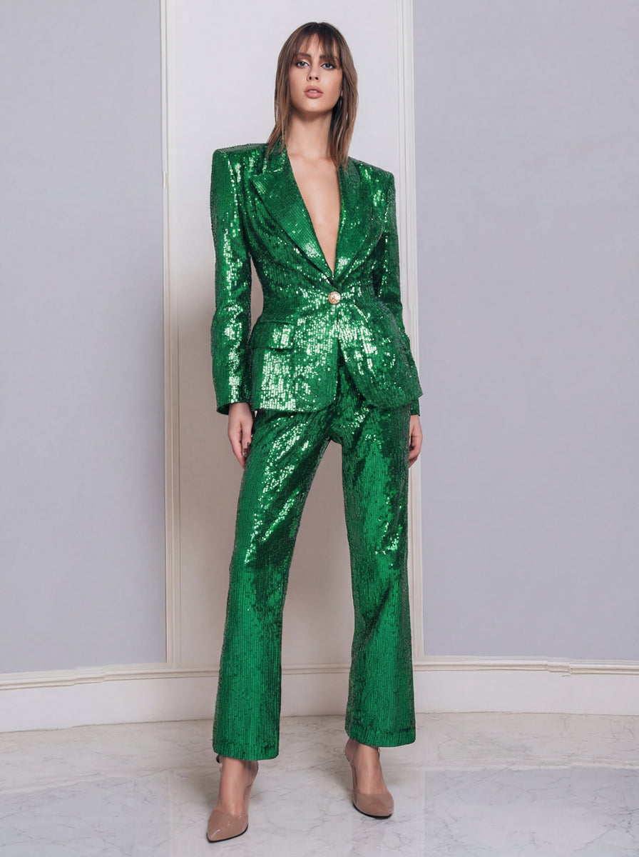 Load image into Gallery viewer, 2 Piece Sparkly Dark Purple Women Sequins Prom Suits with Sleeves