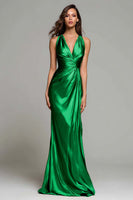 Load image into Gallery viewer, Sparkly Gold Metallic Ruched Mermaid V-Neck Long Formal Dress