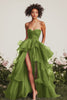 Load image into Gallery viewer, Dark Green Ruched Tiered Strapless Long Formal Dress with Slit