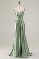 Load image into Gallery viewer, Dark Green Strapless Mermaid Long Corset Prom Dress