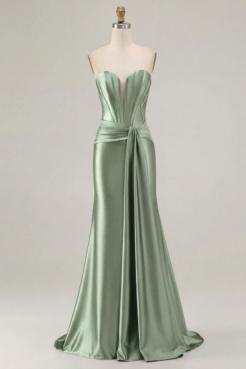 Load image into Gallery viewer, Dark Green Strapless Mermaid Long Corset Prom Dress