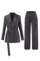 Load image into Gallery viewer, Peacock Blue Stripe Notched Lapel 2 Pieces Women Party Suits with Belt