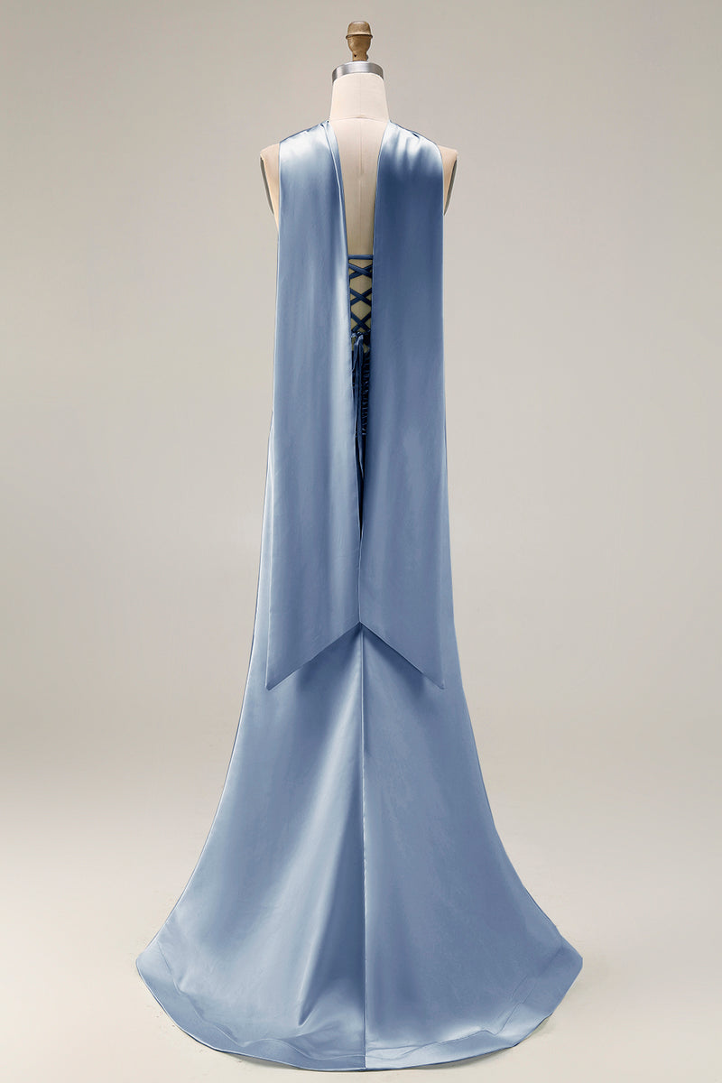 Load image into Gallery viewer, Mermaid Light Green Corset Neck Scarf Long Prom Dress with Slit