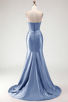 Load image into Gallery viewer, Burgundy Mermaid Satin Long Corset Prom Dress with Slit
