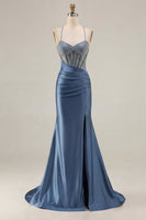 Load image into Gallery viewer, Sparkly Pink Mermaid Long Corset Prom Dress with Slit