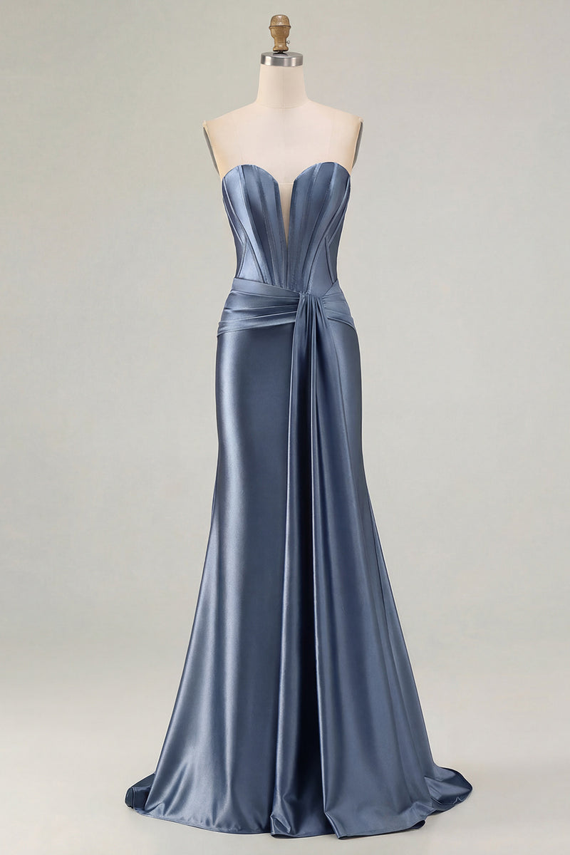 Load image into Gallery viewer, Dark Green Strapless Mermaid Long Corset Prom Dress