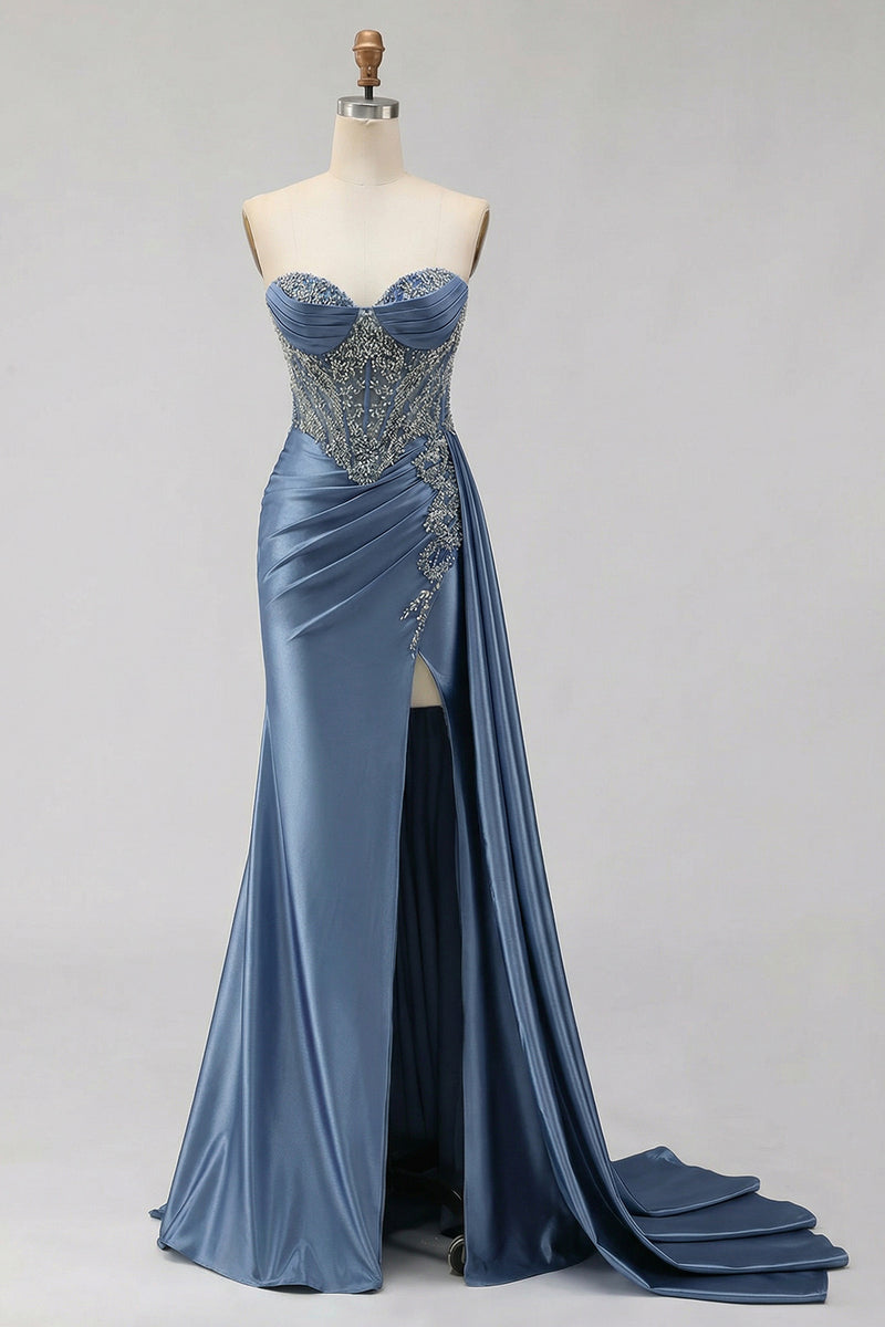 Load image into Gallery viewer, Sparkly Plus Size Mermaid Mint Green Maxi Corset Prom Dress with Slit