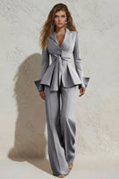 Load image into Gallery viewer, 2 Piece Ivory Peak Lapel Wide Leg Long Business Suits with Sash