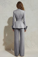Load image into Gallery viewer, 2 Piece Ivory Peak Lapel Wide Leg Long Business Suits with Sash