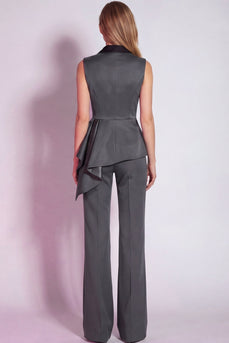 2 Piece Grey Notched Lapel Business Suits with Sash