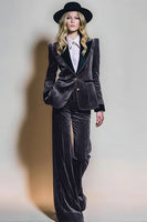 Load image into Gallery viewer, 2 Piece Burgundy Peak Lapel Velvet Long Sleeves Prom Suits