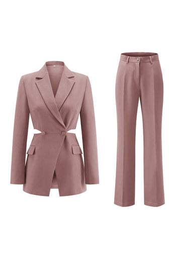 2 Piece Grey Blue Notched Lapel Cut Out Women Prom Suits