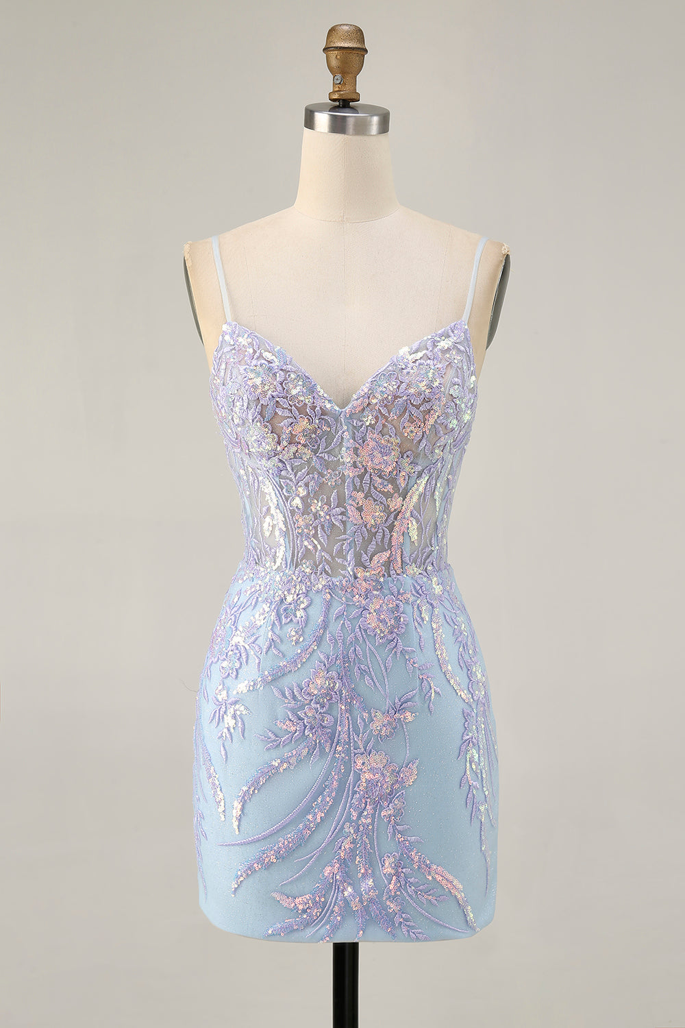 Sparkly Blue Spaghetti Straps Corset Lace Short Prom Dress