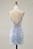 Load image into Gallery viewer, Sparkly Blue Spaghetti Straps Corset Lace Short Prom Dress