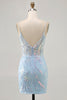 Load image into Gallery viewer, Sparkly Blue Spaghetti Straps Corset Lace Short Prom Dress