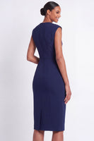 Load image into Gallery viewer, V-Neck White Pencil Midi Cap Sleeves Work Dress
