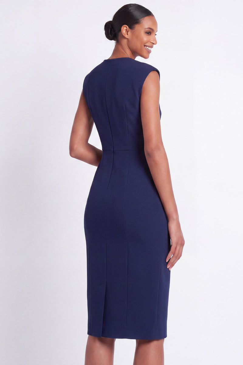 Load image into Gallery viewer, V-Neck White Pencil Midi Cap Sleeves Work Dress