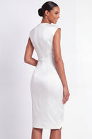 Load image into Gallery viewer, V-Neck White Pencil Midi Cap Sleeves Work Dress