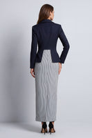 Load image into Gallery viewer, Sheath Peak Lapel Navy Double Breasted Striped Long Work Dress