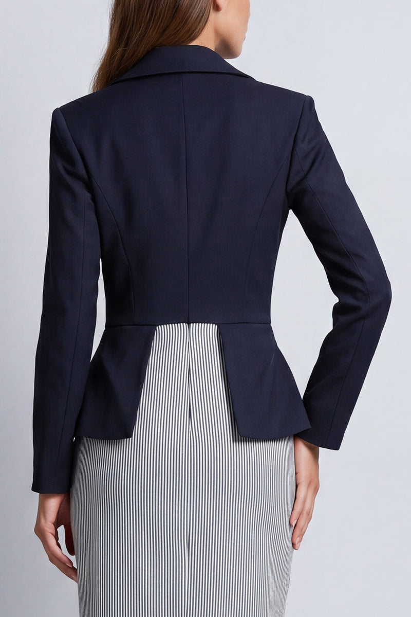 Load image into Gallery viewer, Sheath Peak Lapel Navy Double Breasted Striped Long Work Dress