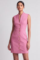 Load image into Gallery viewer, V-Neck Pink Short Single Breasted Work Dress