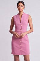 Load image into Gallery viewer, V-Neck Pink Short Single Breasted Work Dress